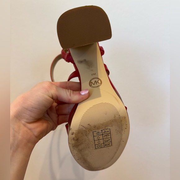 Michael Kors Women Red Kailey Leather Braided Strap Chunky Platform Heels Size 8 - Picture 15 of 15